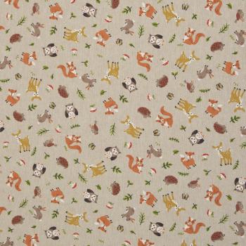 Dekodruck Amar Waldtiere auf Beige meliert by Swafing